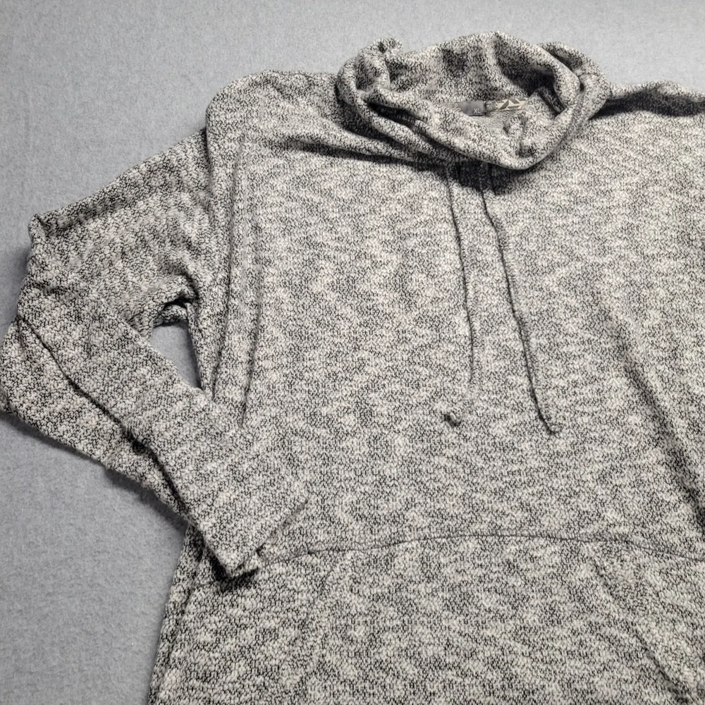 Prana Womens XL Gray Marled Cowl Neck Hoodie Kangaroo Pocket High Low Hem Top